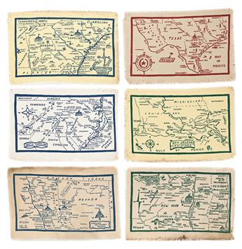 (PICTORIAL MAPS.) The Crawfords. Group of 22 hand-printed textile maps.